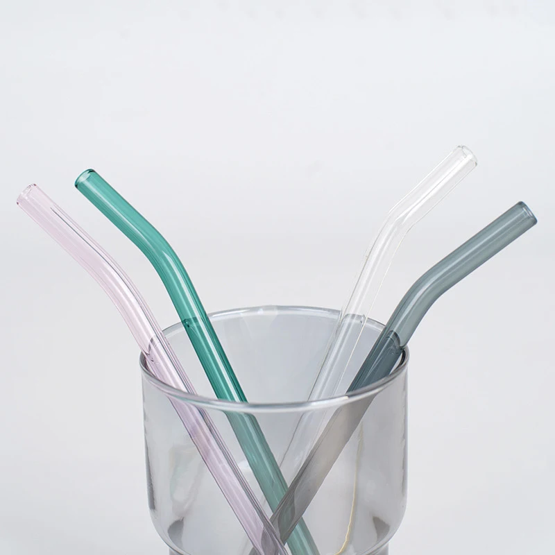 Eco-Friendly Reusable Borosilicate Glass StrawsTransparent Colored Bent Glass Straws