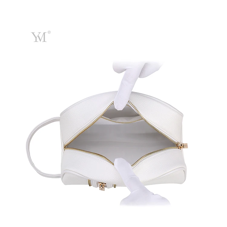 Fashion customized zipper pouch cosmetic bag white leather zip cosmetic make up pouch