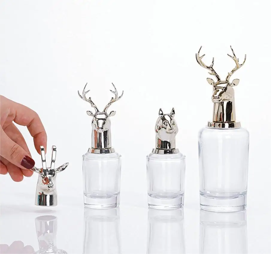 Elk antlers Shape Perfume Bottle antler with gift box animal factory price print logo with lid clear glass bottle