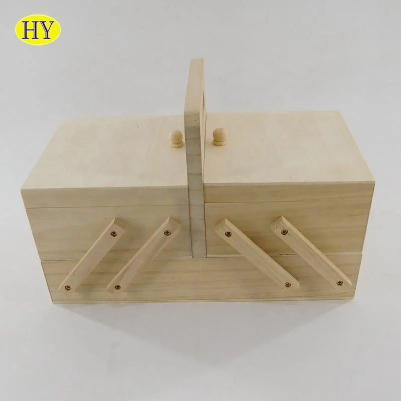 Custom Unfinished Lightweight Folding  Wooden Sewing Box