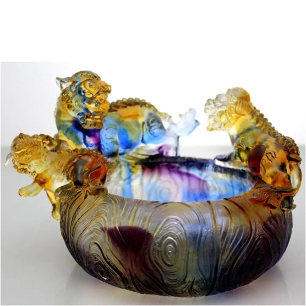 
LiuLi Crystal Glass Coloured Glaze Craft Ashtray Gift Home Office Decoration - Tiger Ashtray 