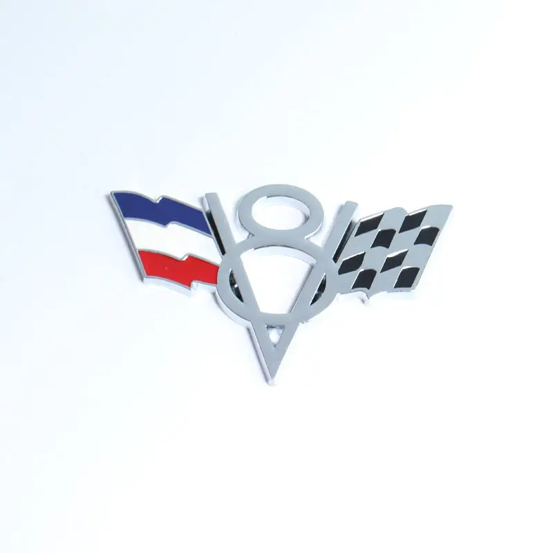 Factory High Quality 3D Car Metal Waterproof Decoration Metal V8 Letters Badge National Flag Car Sticker For Universal Car