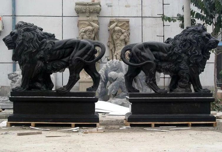 Custom large outdoor decoration handcarved stone animal statues marble lions