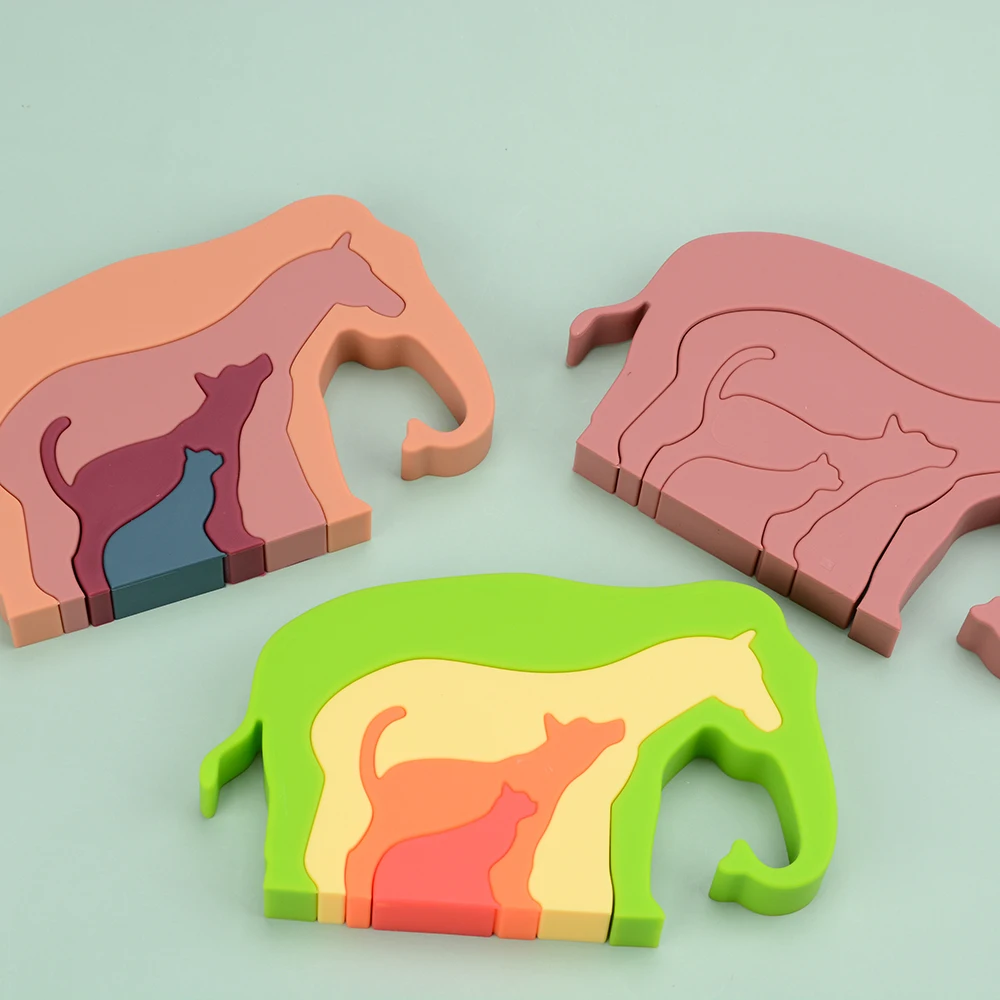 Wholesale Silicone Toys Toddler Puzzle Colorful Stacking Blocks Baby Toys Educational Learning Jigsaw Silicone Toys For Kids