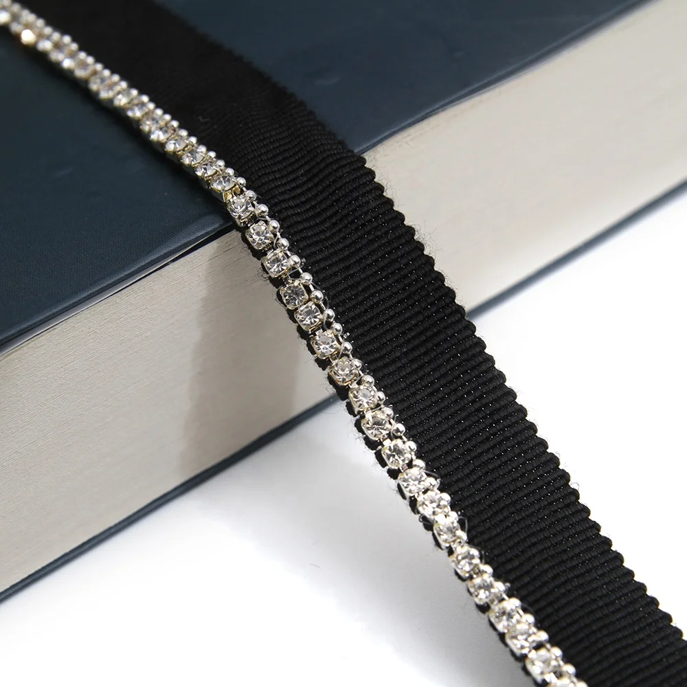 Wholesale Chain lace trim Rhinestone 1.6 cm Sew-On  stretch lace trim Woven tape beaded lace trimmings for dresses