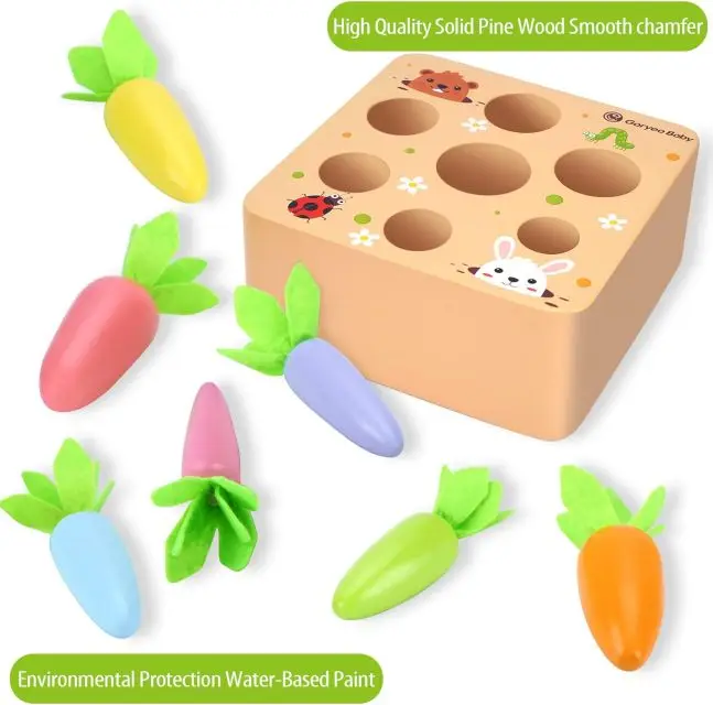 1-3 Year Old Toddlers Montessori Educational Learning Shape Sorting Macron Carrot Harvest Game Wooden Toys
