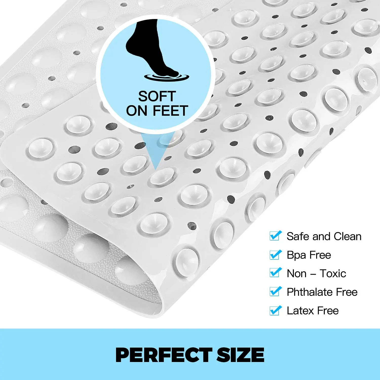 Clear Square Non Slip PVC Bath Mat 21 x 21 in for Bathroom Floor with Strong Suction Stable Anti Slip Bathtub Shower  Mat