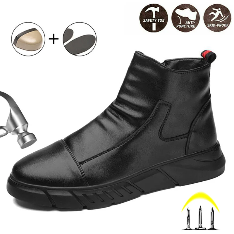 DianSen Wholesale Men Waterproof PU Leather Safety Shoes Soft Outsole Outdoor Work Shoes
