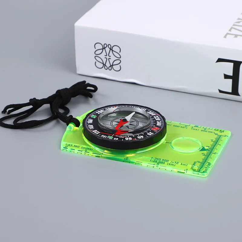 Navigation Backpacking Compass Orienteering Hiking Acrylic Map Ruler Scale Compass Map Reading Compass with Magnifier