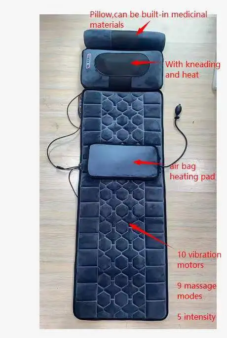 Vibrating heated massage mattress with removeable kneading pillow and air bag shiatsu massage pad Physical therapy massage bed