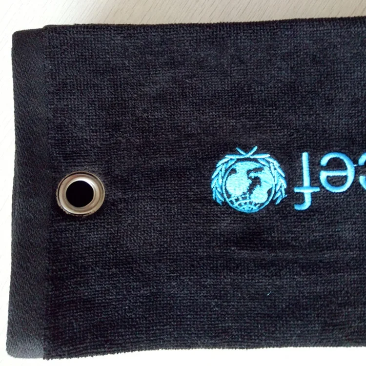 
100% cotton customized embroidery logo black jacquard velour golf towel 
