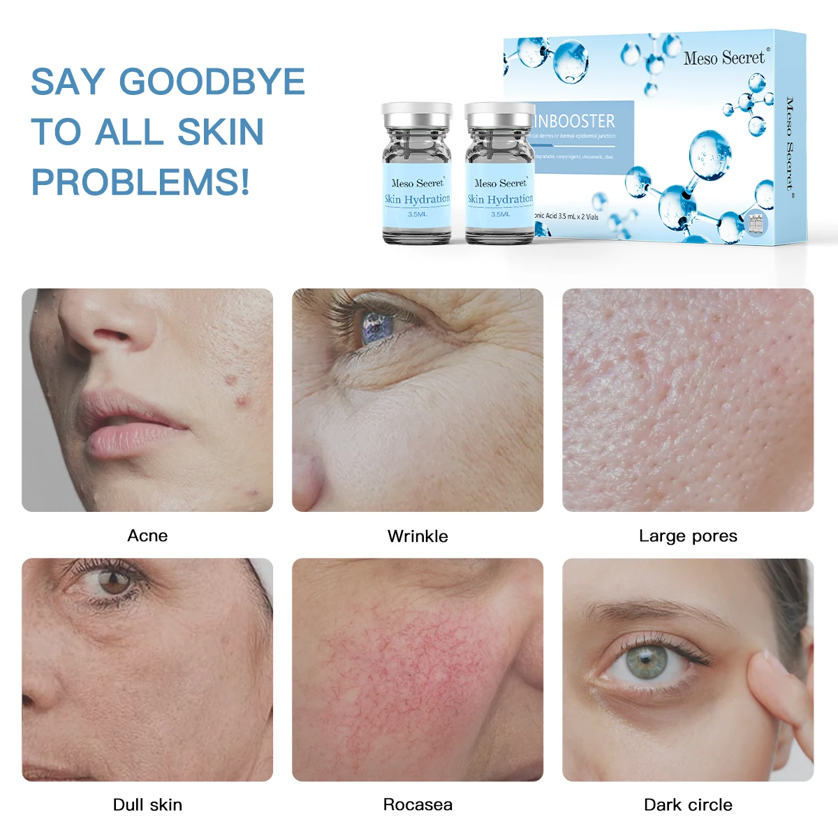 private label sterile anti wrinkles lightening mesotherapy 3.5ml ampoule hyaluronic acid skin booster