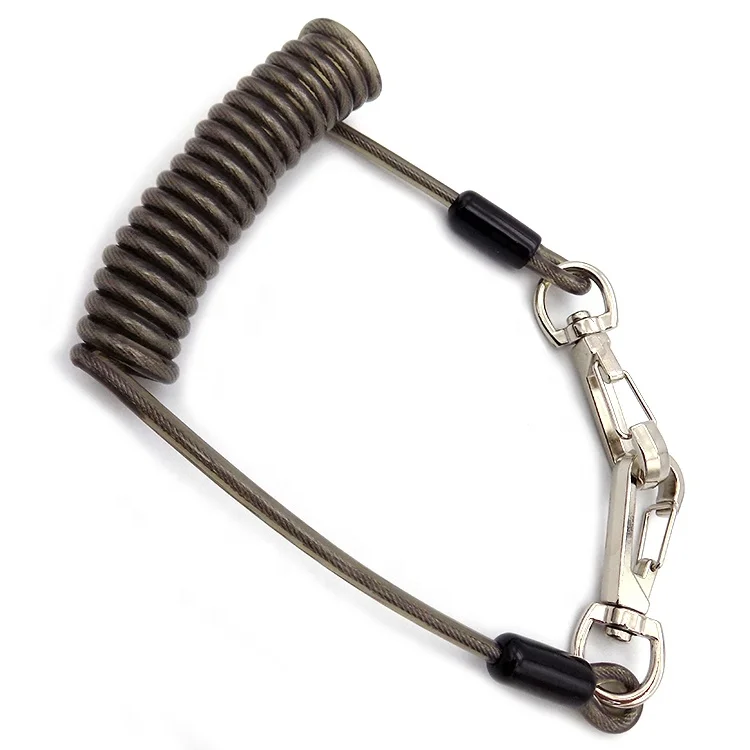 High quality Safety Coated Clear PVC Stainless Stretch Tool Lanyard With Swivel Hook for safety
