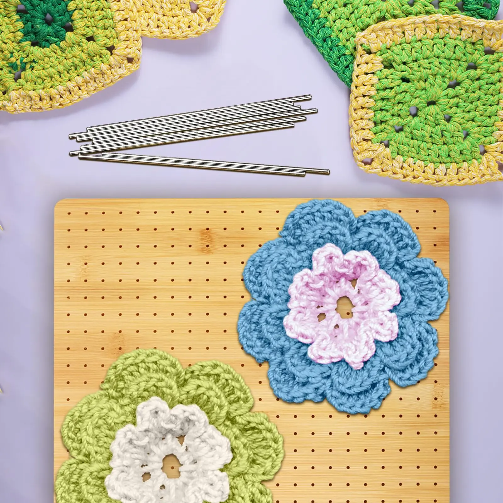 Customization Granny Square Bamboo Crochet Blocking Board with Adjustable Bracket Stand for gifts