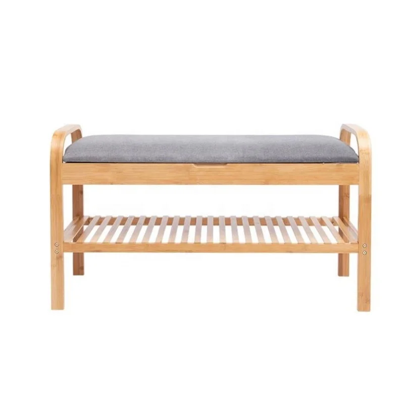 Home Use Vintage Double Layer Handmade Lounge Storage Shoes Waiting Chair Bamboo Shoe Bench