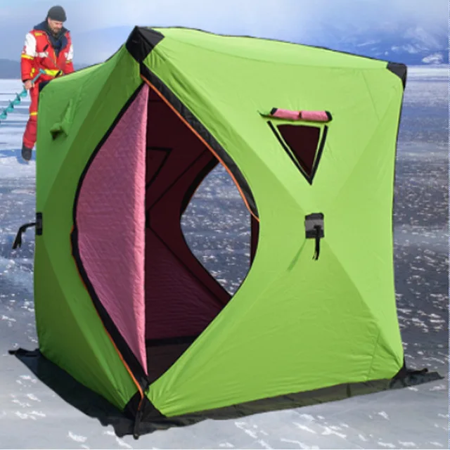 Portable Double-Layer Oxford Tents 3-4 People Windproof Pop-Up Ice Fishing Hunting Shelter Winter Outdoor Activities Sauna