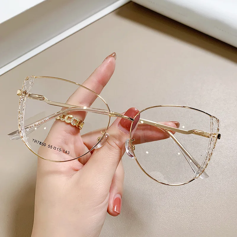 TR Textured Ring Eyewear Frame Avant-garde Trend Style Ladies Fashion Anti-blue Light Eyeglasses Computer Protective Spectacle