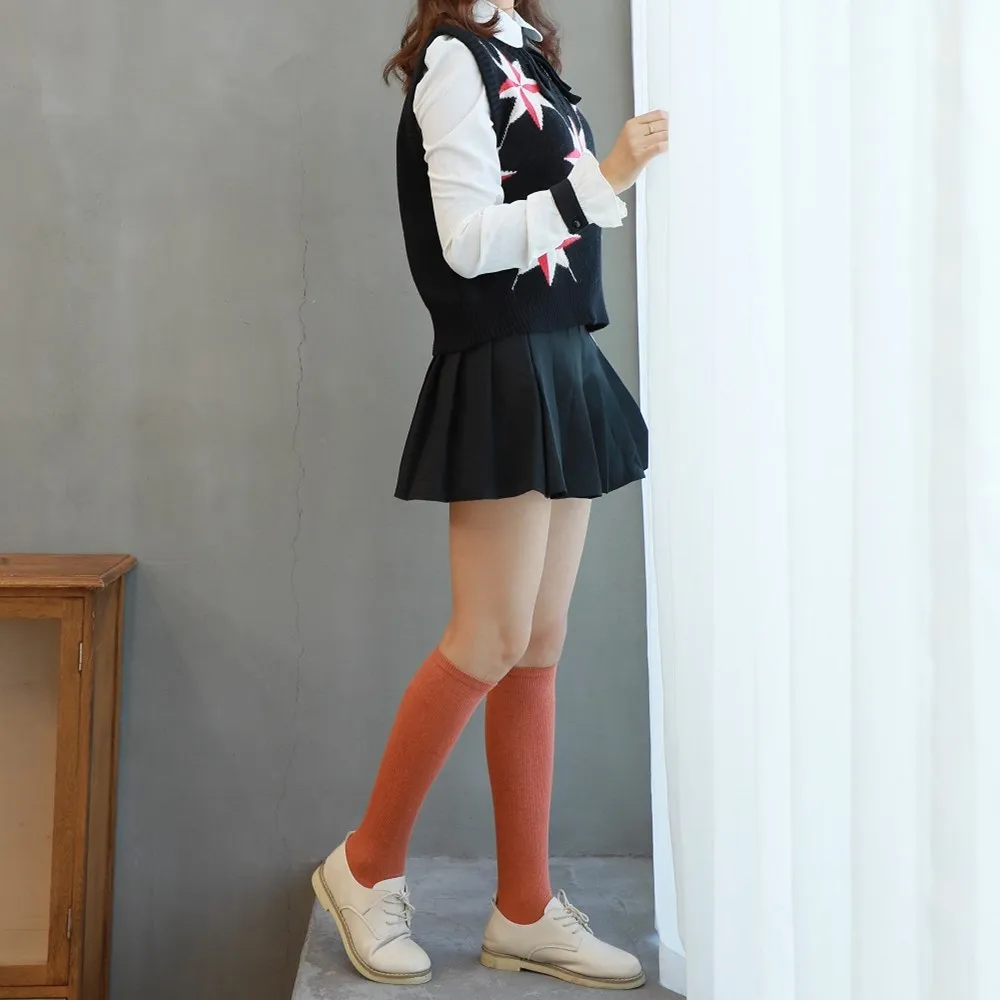 
whosale colorful cotton kneehi socks Japanese Korea styel make by 400N Hosiery machine 