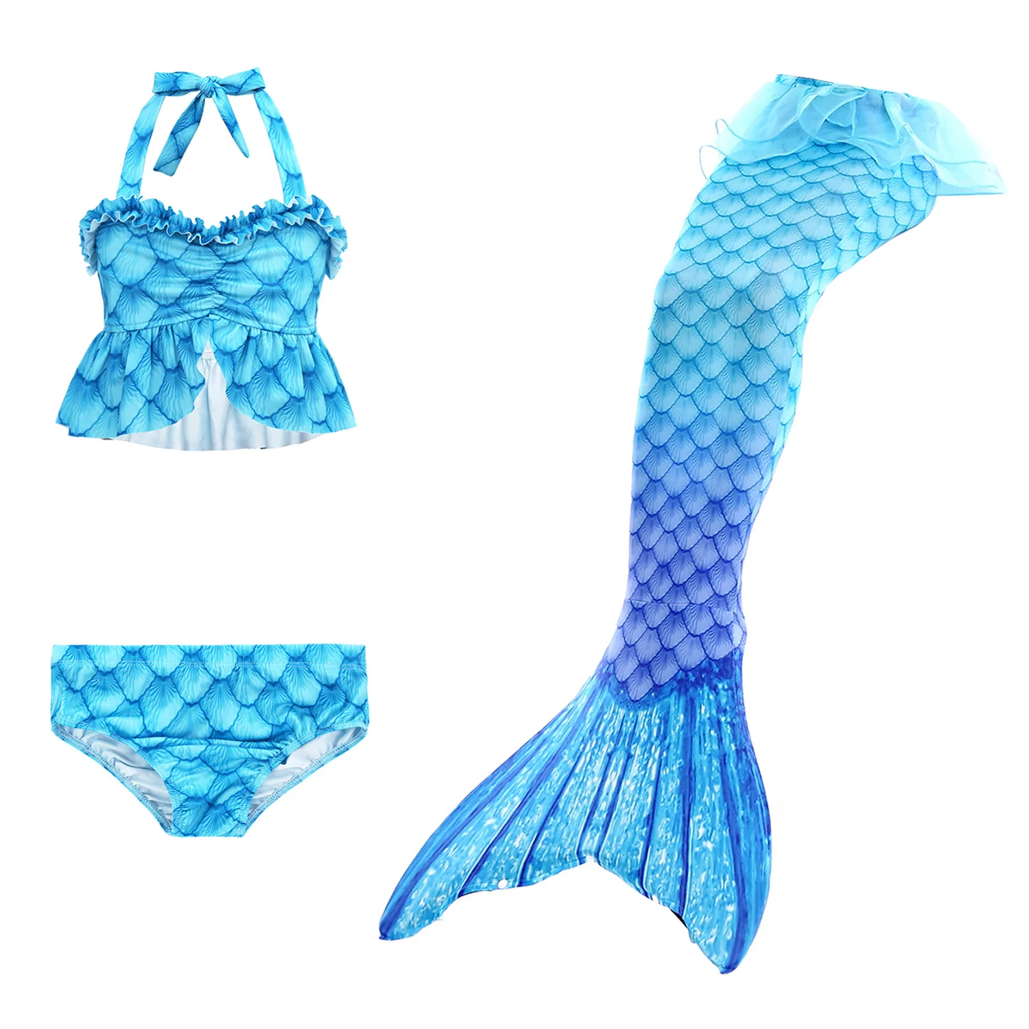 3Pcs Girls Swimsuit Mermaid Tails for Swimming Princess Bikini Bathing Suit Set