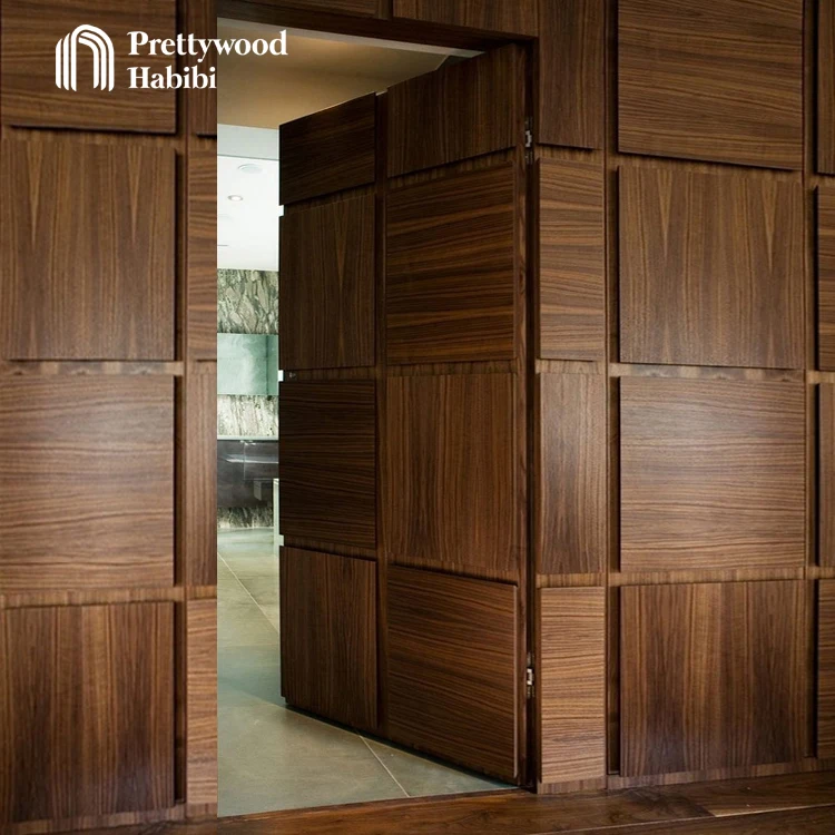 Prettywood American Walnut Veneer Interior Flush-to-Wall Solid Wooden Hidden Door
