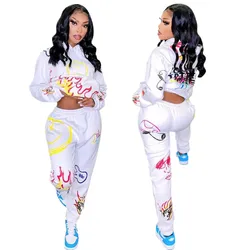 Wholesale Casual Women Polyester Crewneck Pullover Polyester Two Piece Sweatshirt Set