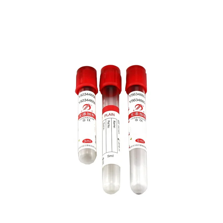 ISO & CE Approved Red top Pet & Glass material  No Additives tube Plain tube Vacuum  Blood Collection Tubes