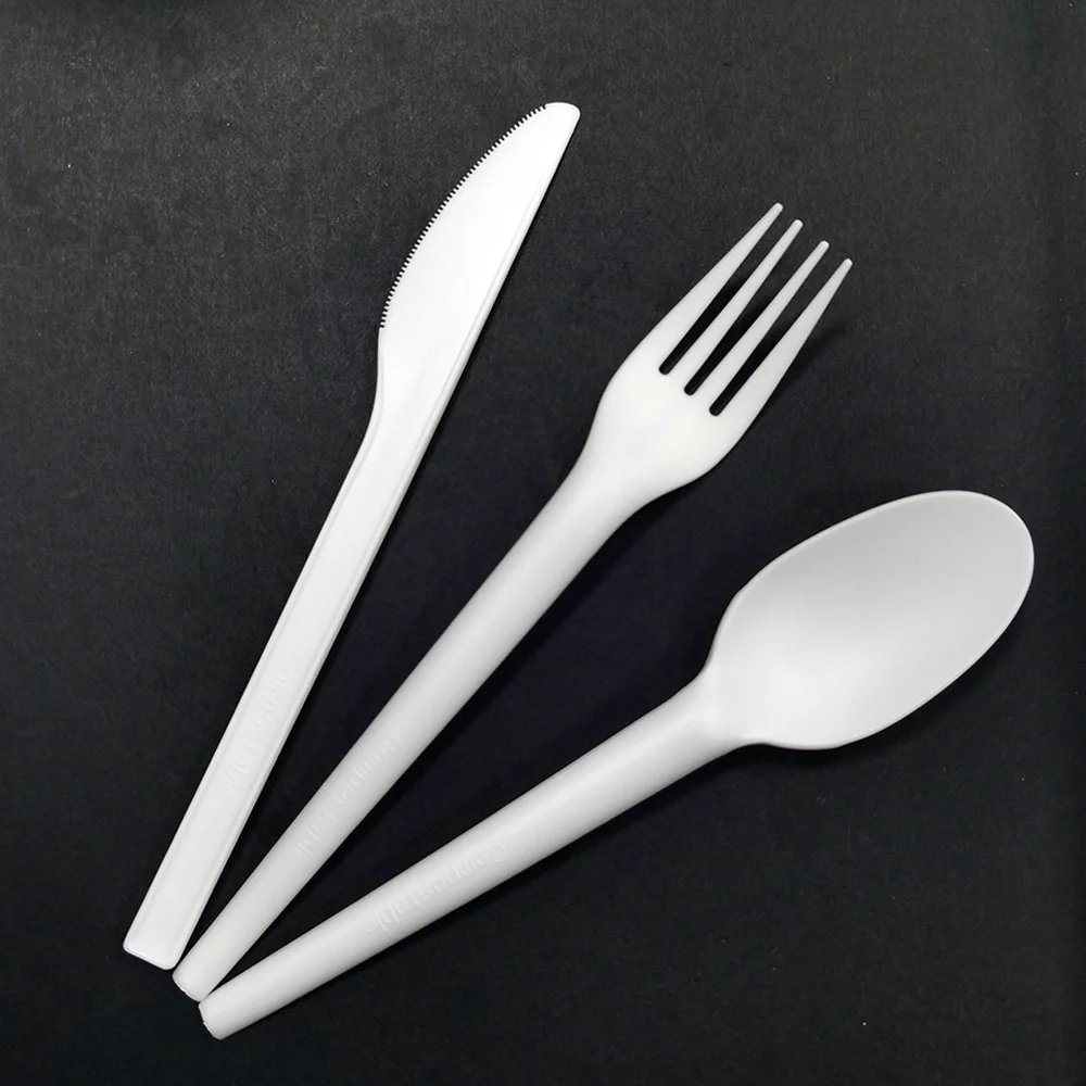 100% Biodegradable Eco Friendly Utensil Compostable PLA Cutlery Set 3-in-1 Knife Fork Spoon
