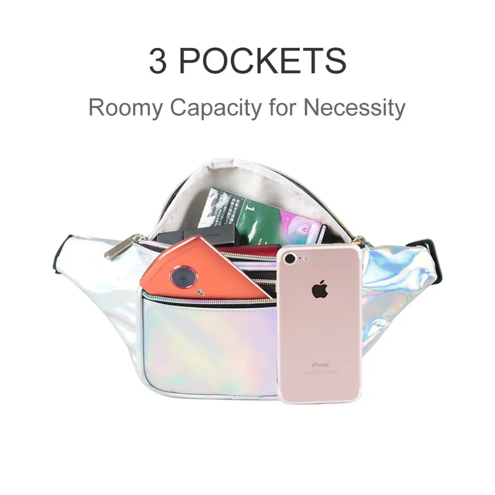 
Amazon hot sale shiny holographic Fanny pack custom logo pouch Waist bag for party 