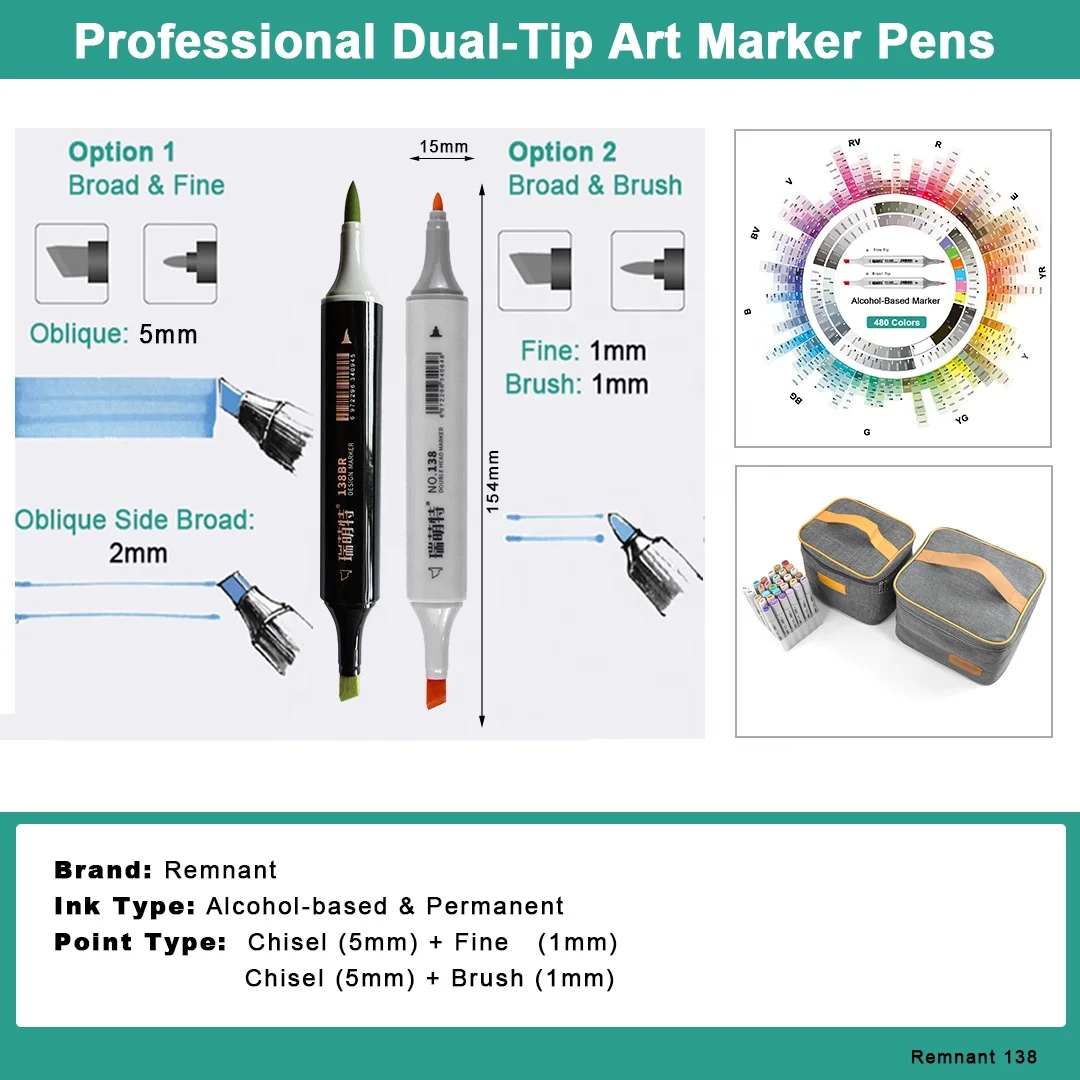 Factory Custom color professional art marker pen set/, OEM ODM alcohol marker brush draw dual tip sketch art marker pens/