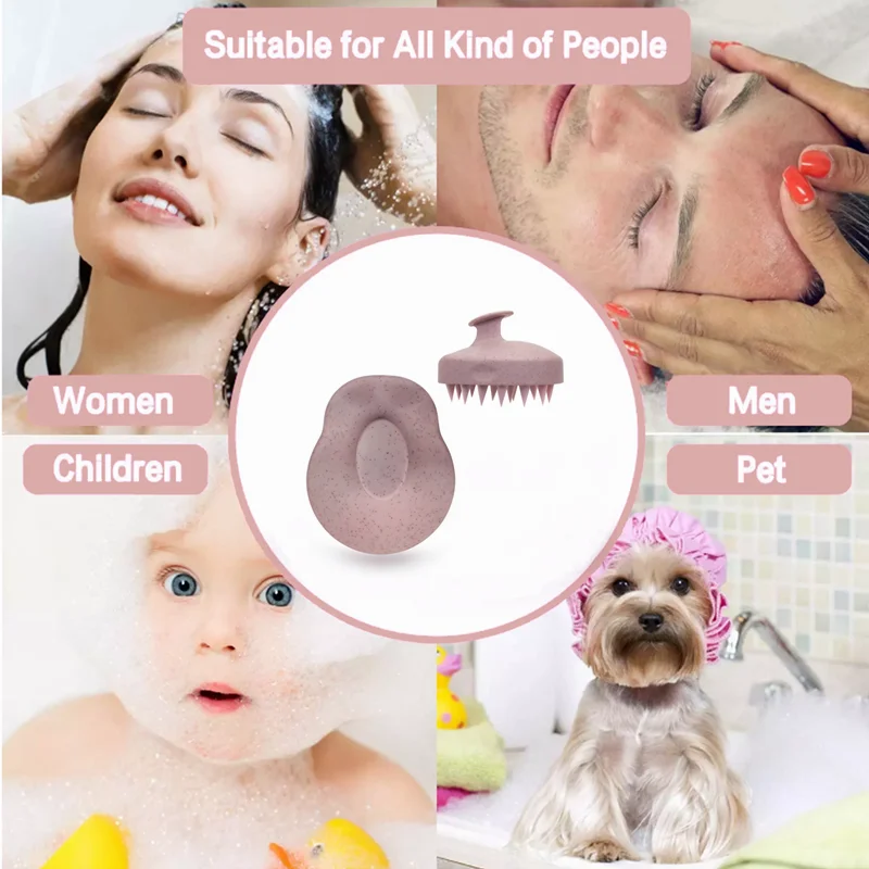 Print logo Wheat Straw Shampoo Brush Scalp Exfoliator Care Hair Washing Brush Soft Silicone Scalp Massager Brushes