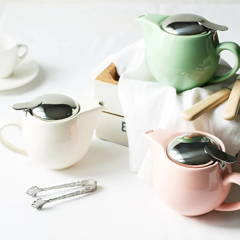 Japanese style bulk solid color cheap porcelain tea pot with infuser