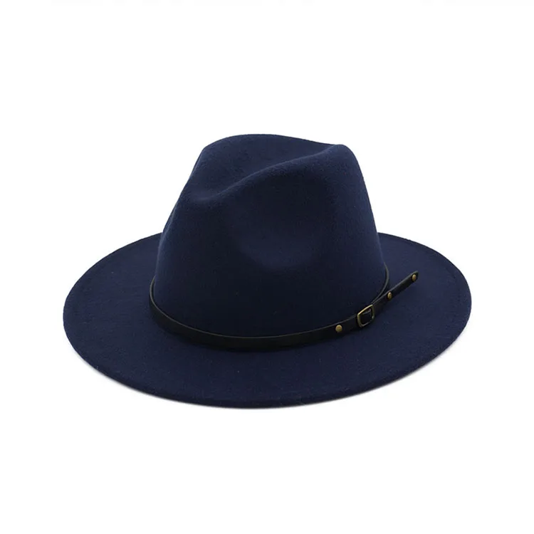manufacture designer ladies premium wool felt cap women wide brim big fedora hat classical panama cap with leather belt