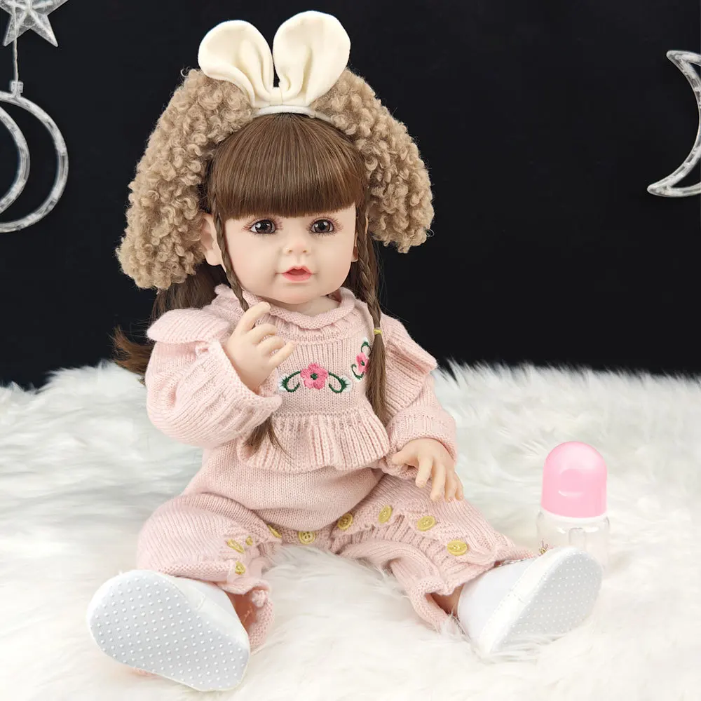 Reborn Dolls Completo de Silicona 55cm Newborn Knitwear Two Pieces Clothes Reborn Baby Dolls Set