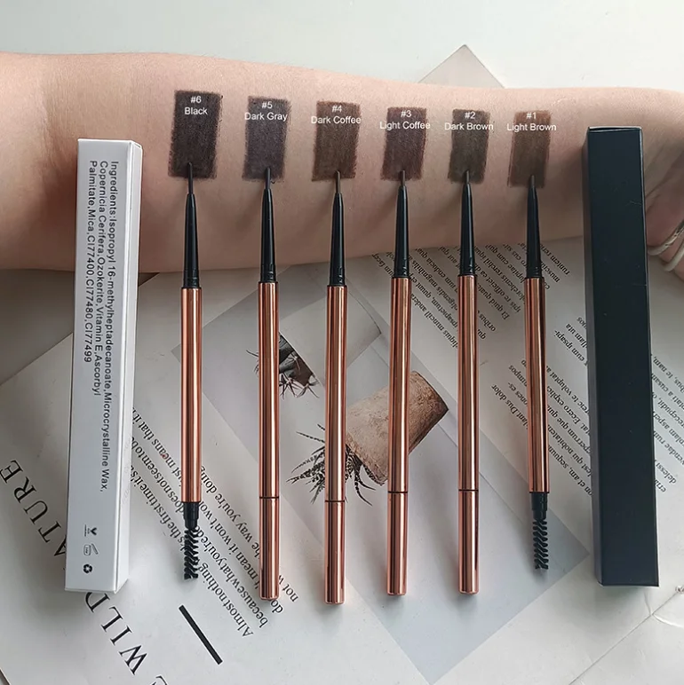 New gold ultra slim Eyebrow pencil private label brown colors vegan Eyebrow pencil waterproof