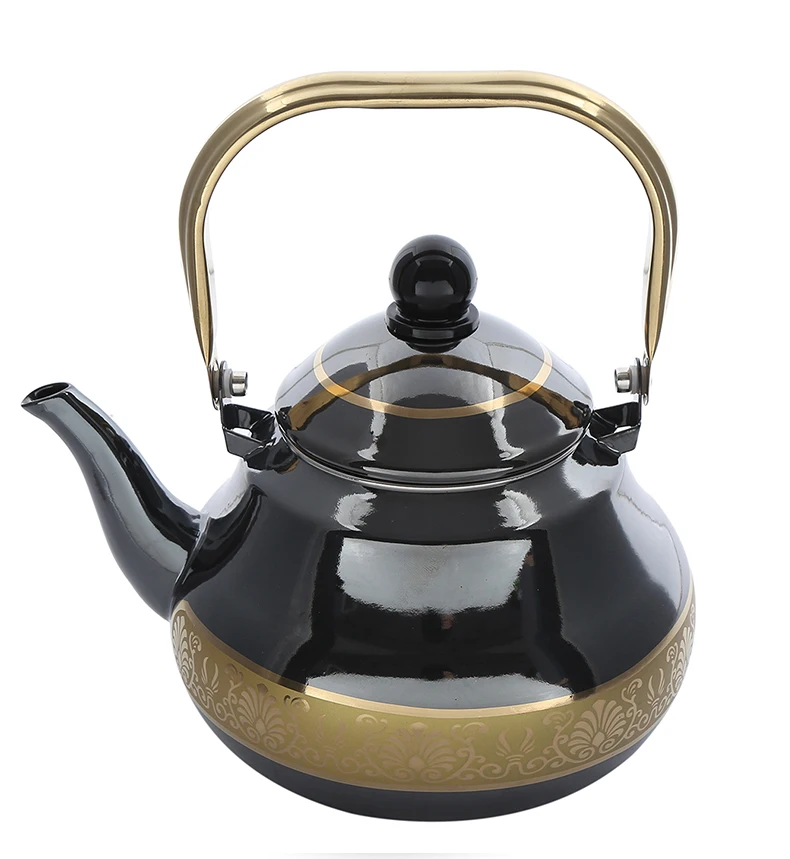 2.5L Factory Wholesale High quality black Mirror polished gold  pot enamel kettle with stainless steel handle