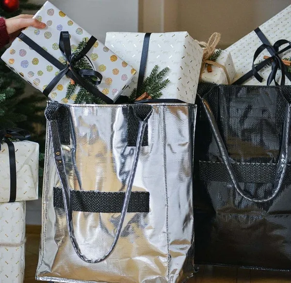 Black Sliver Shopping Tote Rolling Bag Foldable Grocery Shopping Bag with Wheels OEM Portable Trolley Shopping Bag With Wheels