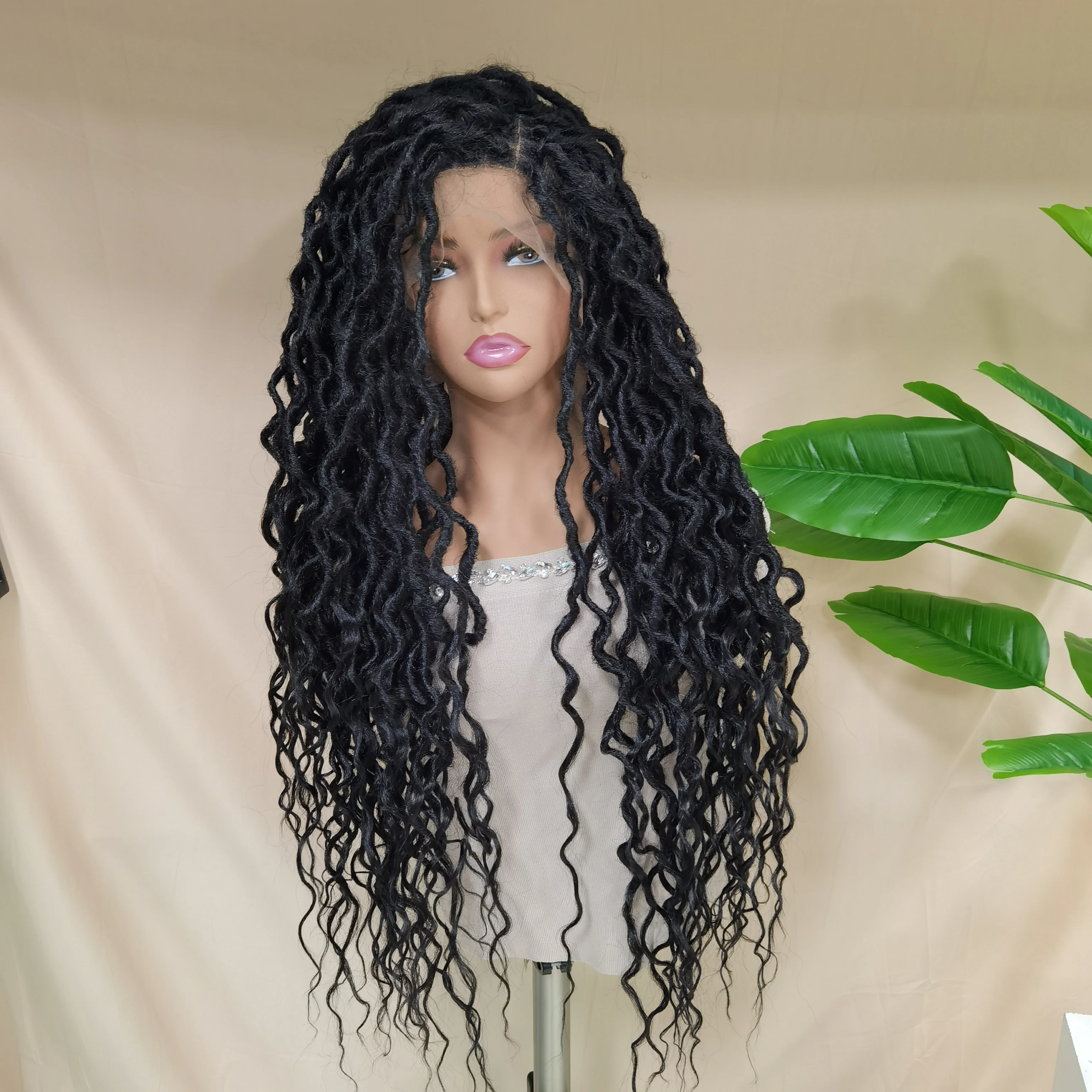 Волнистый Плетеный парик из искусственных мешков 13X4 синтетические фронтальные парики на сетке с лоскутами богини вязаные крючком волосы 32 дюйма для черных женщин