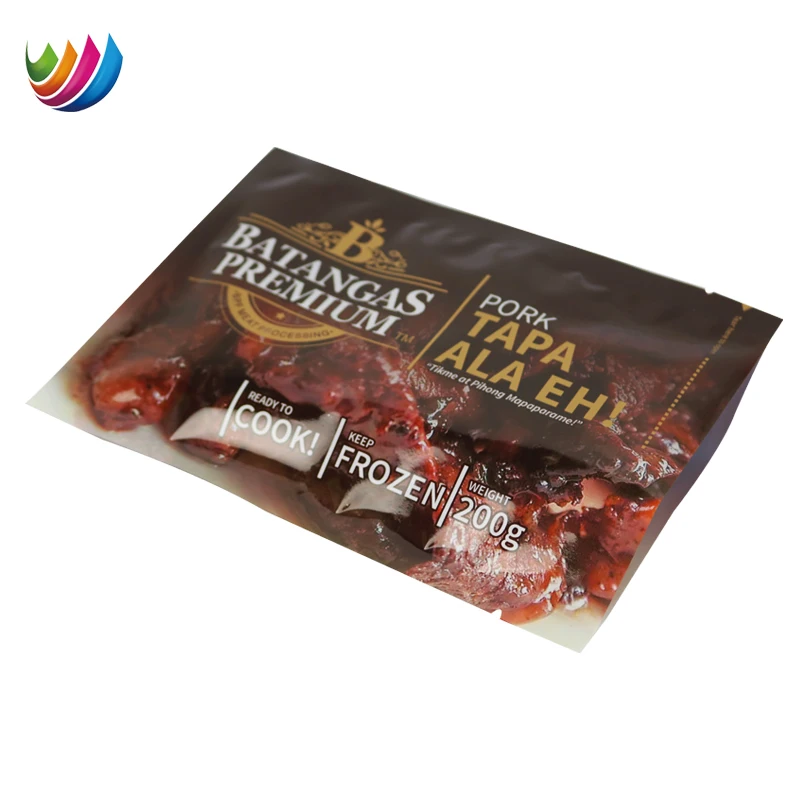 Custom printing nylon flat sealing pouch frozen food spicy retort meat packaging bag