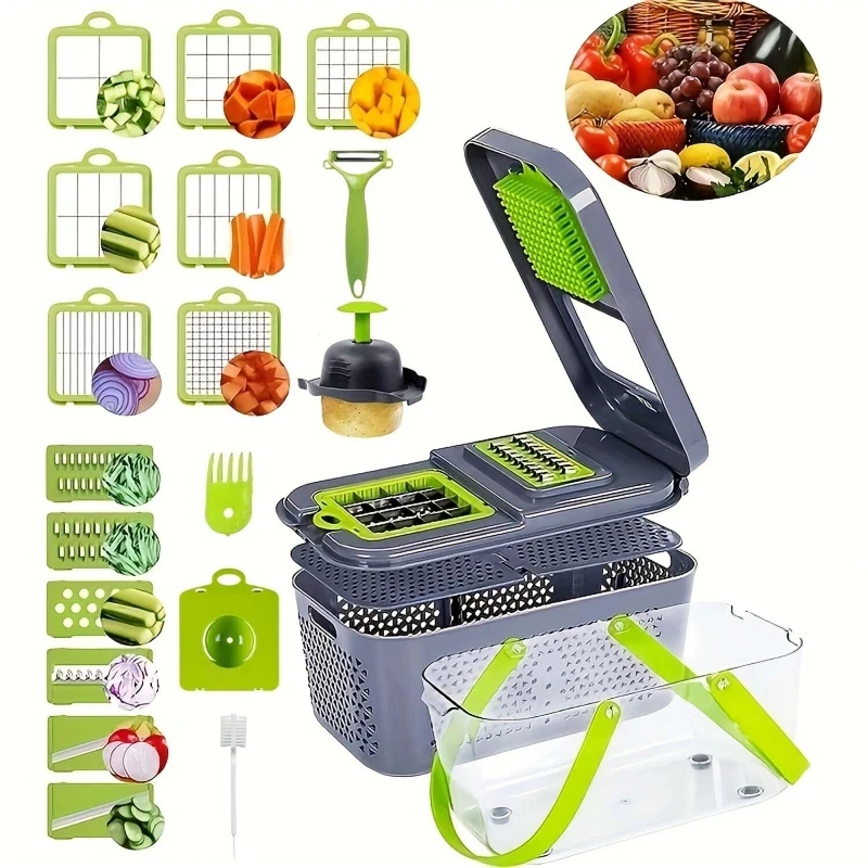 Kitchen Accessories 16 in 1 Vegetable Chopper Onion Chopper Fruits Slicer Potatoes Peeler Vegetable Cutter Manual
