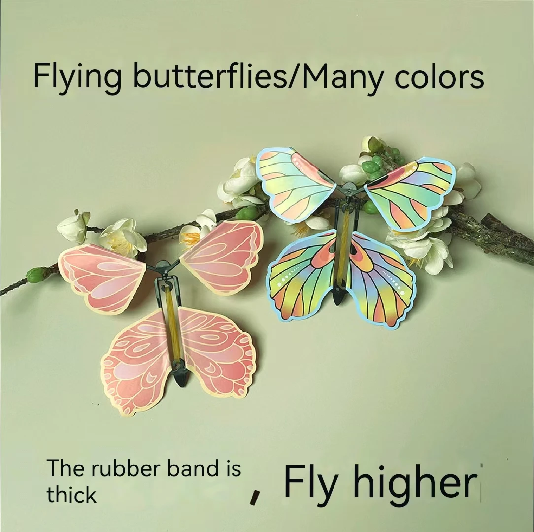 Fashion Creative Butterflies Kids Surprise Toy For Party Decoration Rubber Band Powered Wind Up Magic Fairy Flying Butterfly Toy