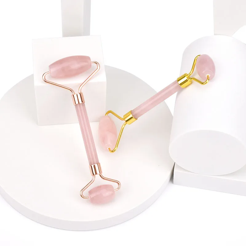 Factory Supply  High Quality  Gemstone Face Roller Pink Roller Gua Sha  Ser Real Jade Roller Rose Quartz  For Face Massage