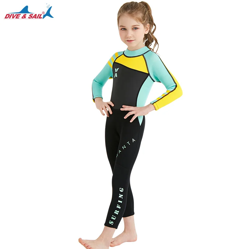 OEM Kids wet suit Girls  Full girls  Long Sleeve Child Scuba Surf One-Piece Sun Protection 2.5mm wetsuit for Water Sport