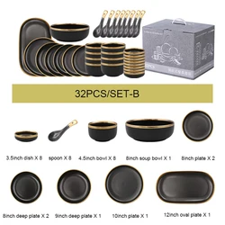 Steak Plate Tableware Ceramics Dinner Set Gold Pottery Porcelain Best Fine Nordic Luxury Living Dining Room Black For 6 Users