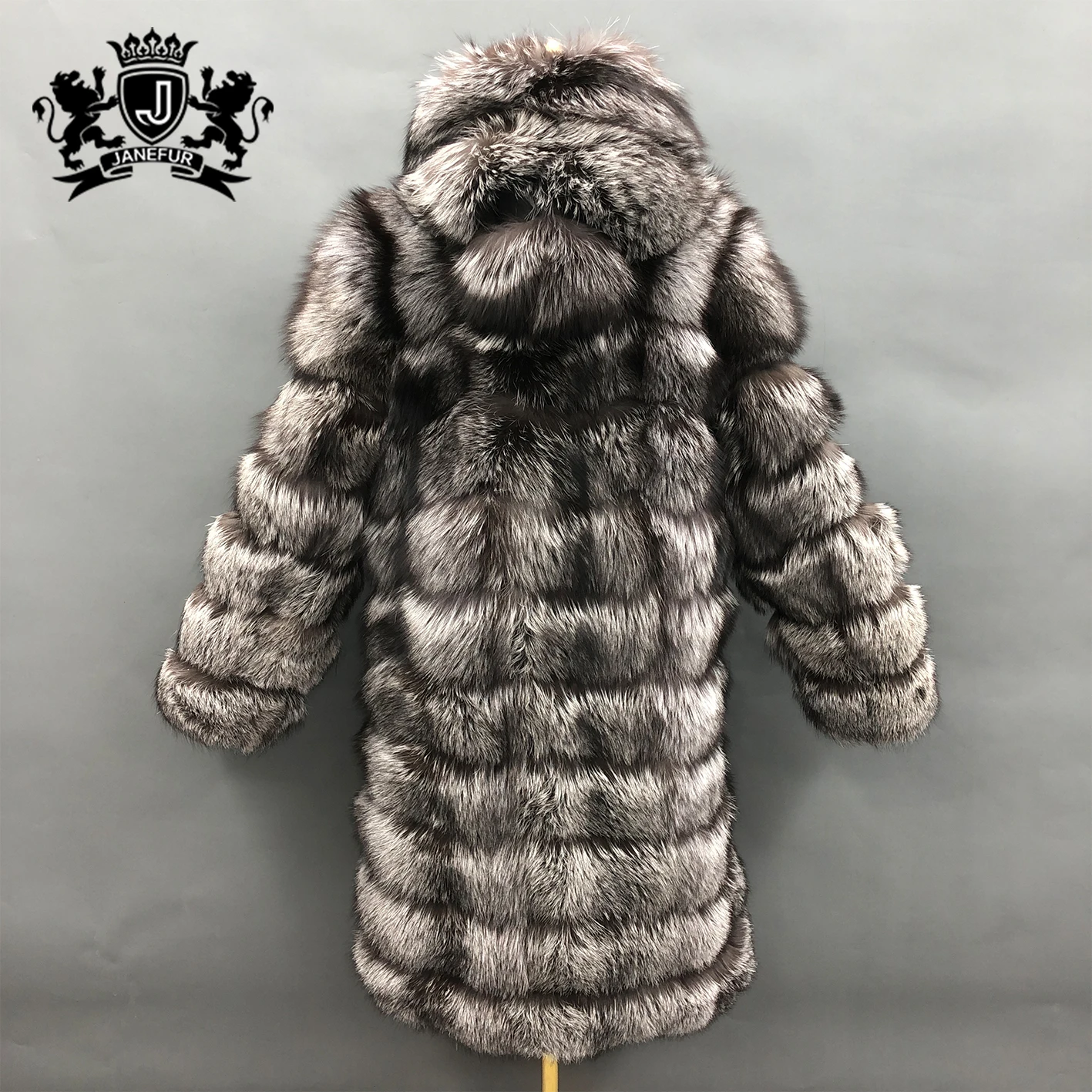 Janefur Long Hooded Coat Winter Thick Real Fox Fur Women Coat Plus Size High Quality 100cm Luxury Lady Fur Clothing With Hood