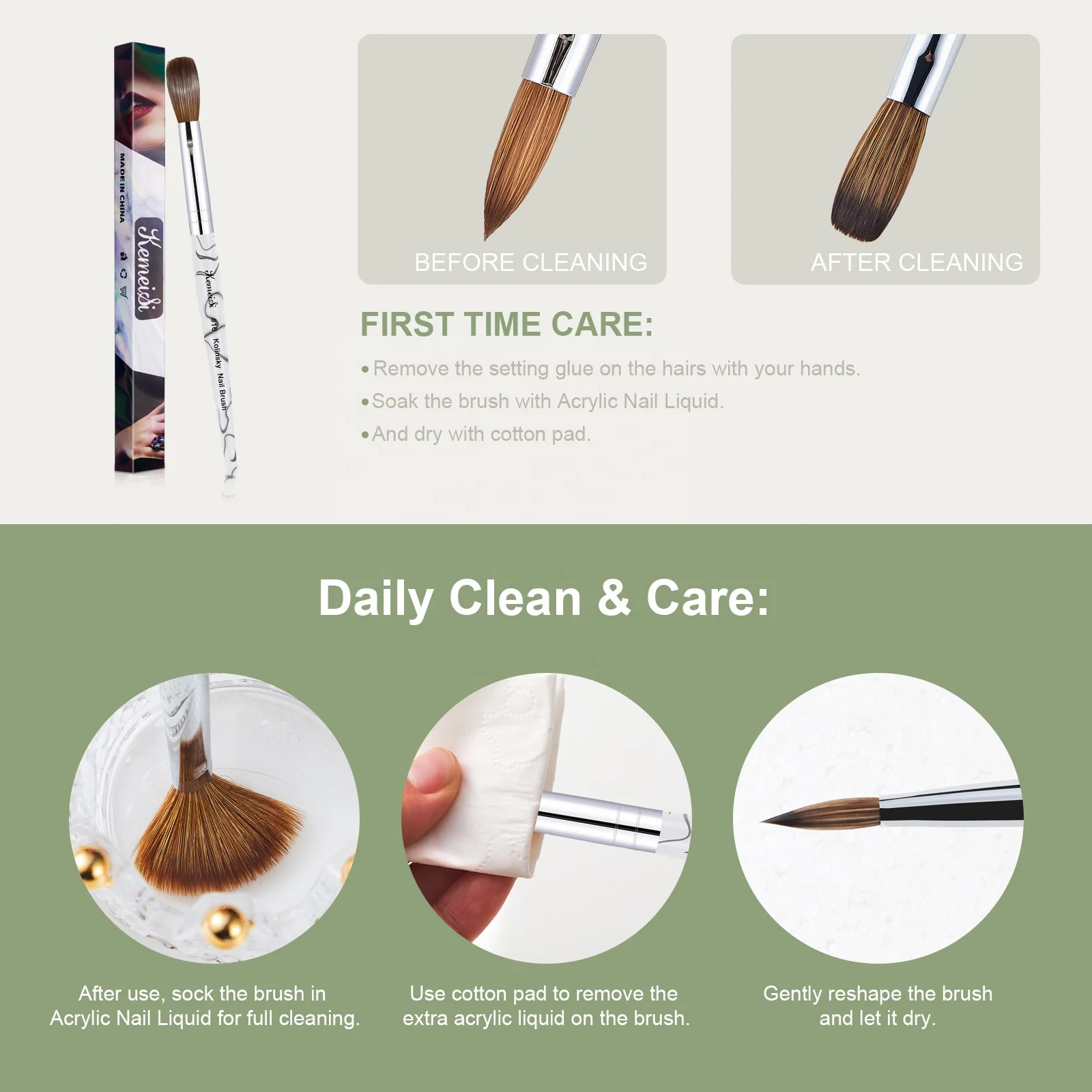 Acrylic Nail Brush, 100% Pure Kolinsky Crimped Oval Nail Brush For Acrylic Application Acrylic Art Brush Manicure
