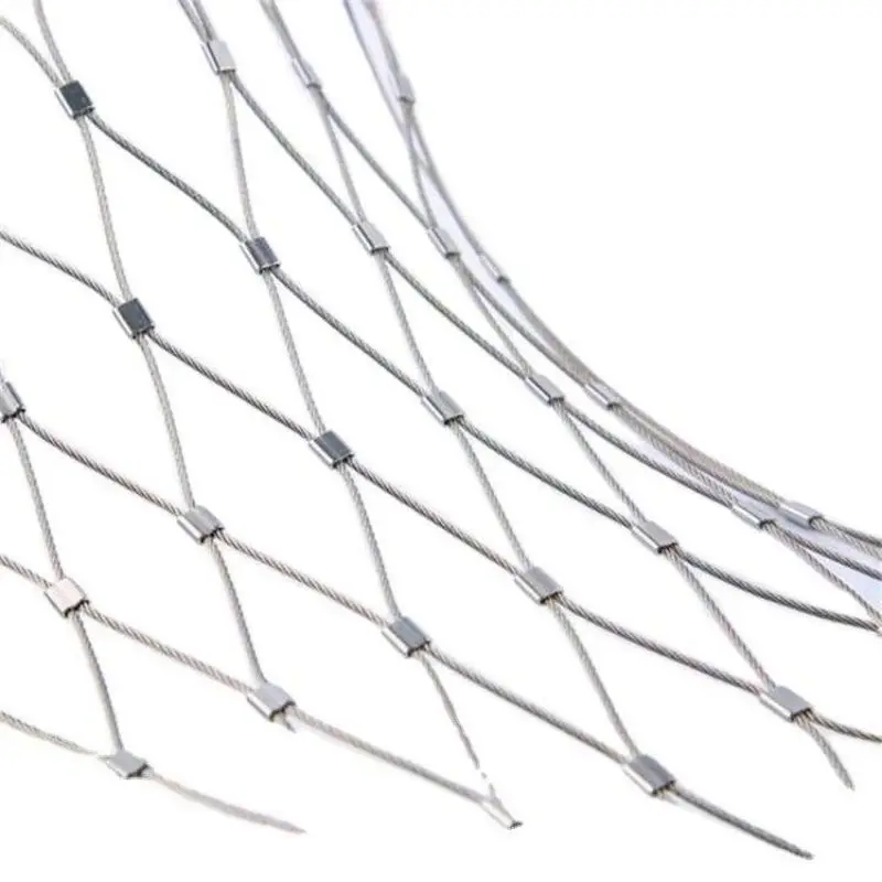 Custom Ferrule Type SS304 SS316 Wire Mesh Flexible Stainless Steel Wire Rope Mesh Safety Net For AVIARIO