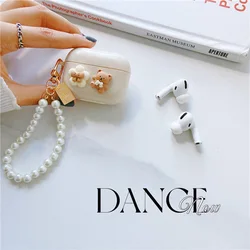 High Quality Cute 3D Bear Earphone Cases Pearl Bracket Keychain For AirPods Pro 3 2 1 Soft TPU Headset Cover For Apple