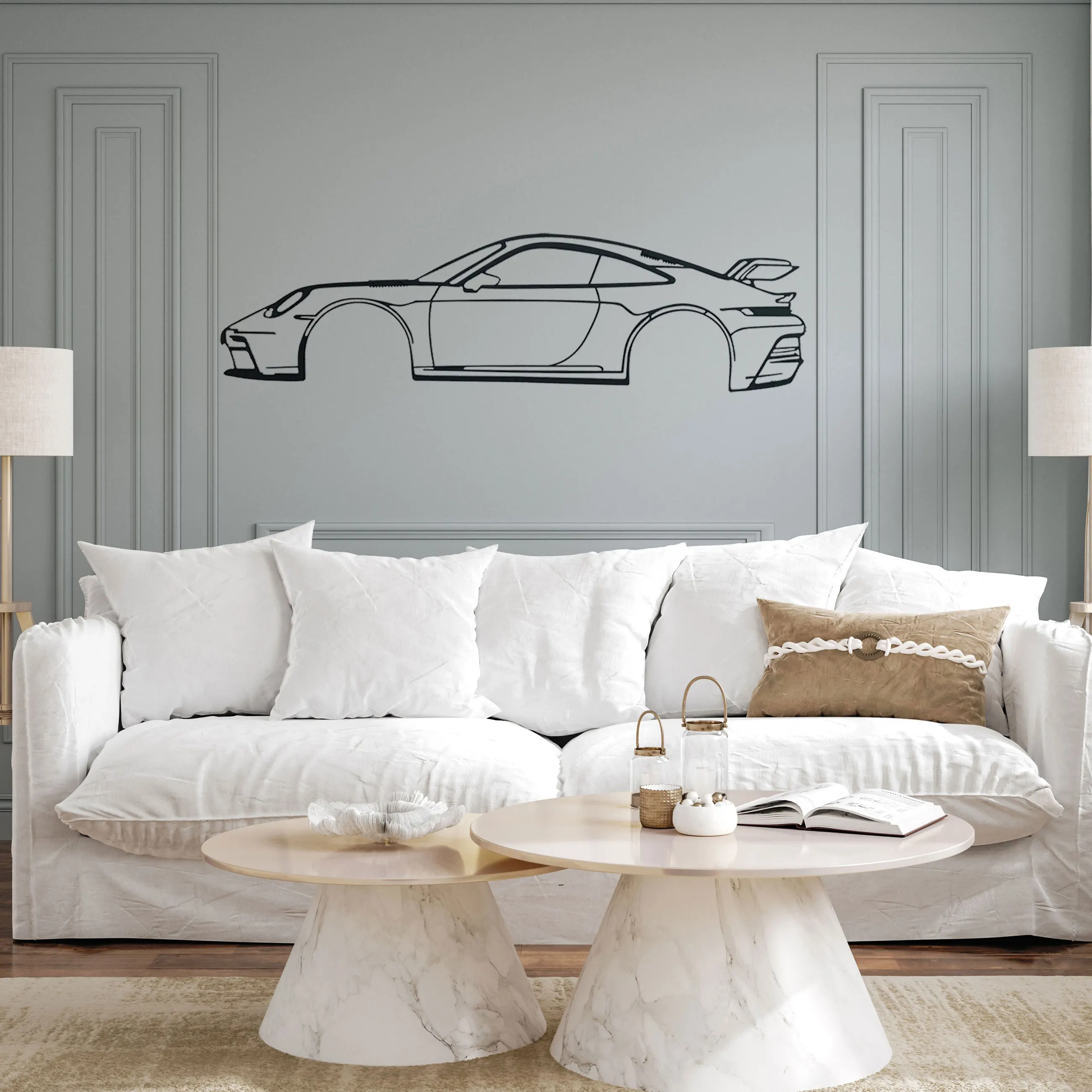 Sports Car Metal Wall Art - Automotive Silhouette Decoration - Minimalist Sculpture for Garage, Man Cave or Bedroom - Indoor/Out