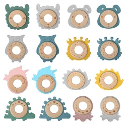 Baby Silicone Teethers BPA Free Silicone Rudder Teething Toys with Wooden Ring Soothe Babies Tooth