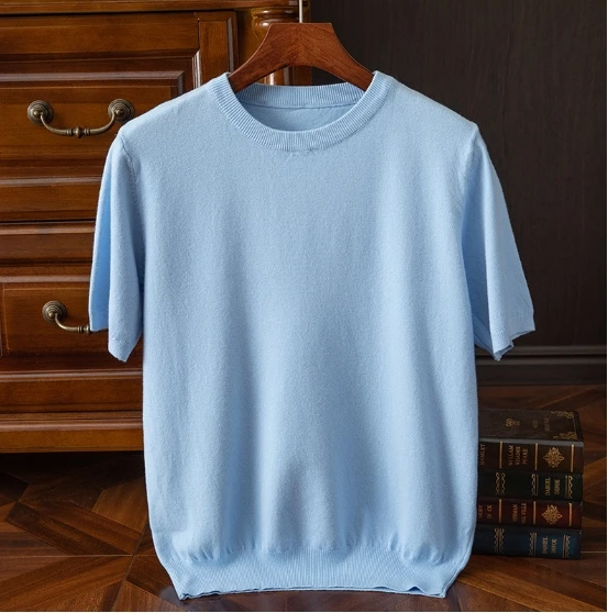 Liu Ming Latest Products 2024 Korean Fashion Men Casual Knit O Neck Sweater Short Sleeve Tops T Shirts